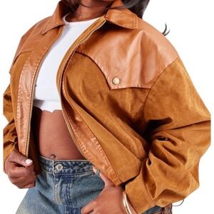 PrettyLittleThing Faux Suede Western Jacket - Toffee Brown Size 18
